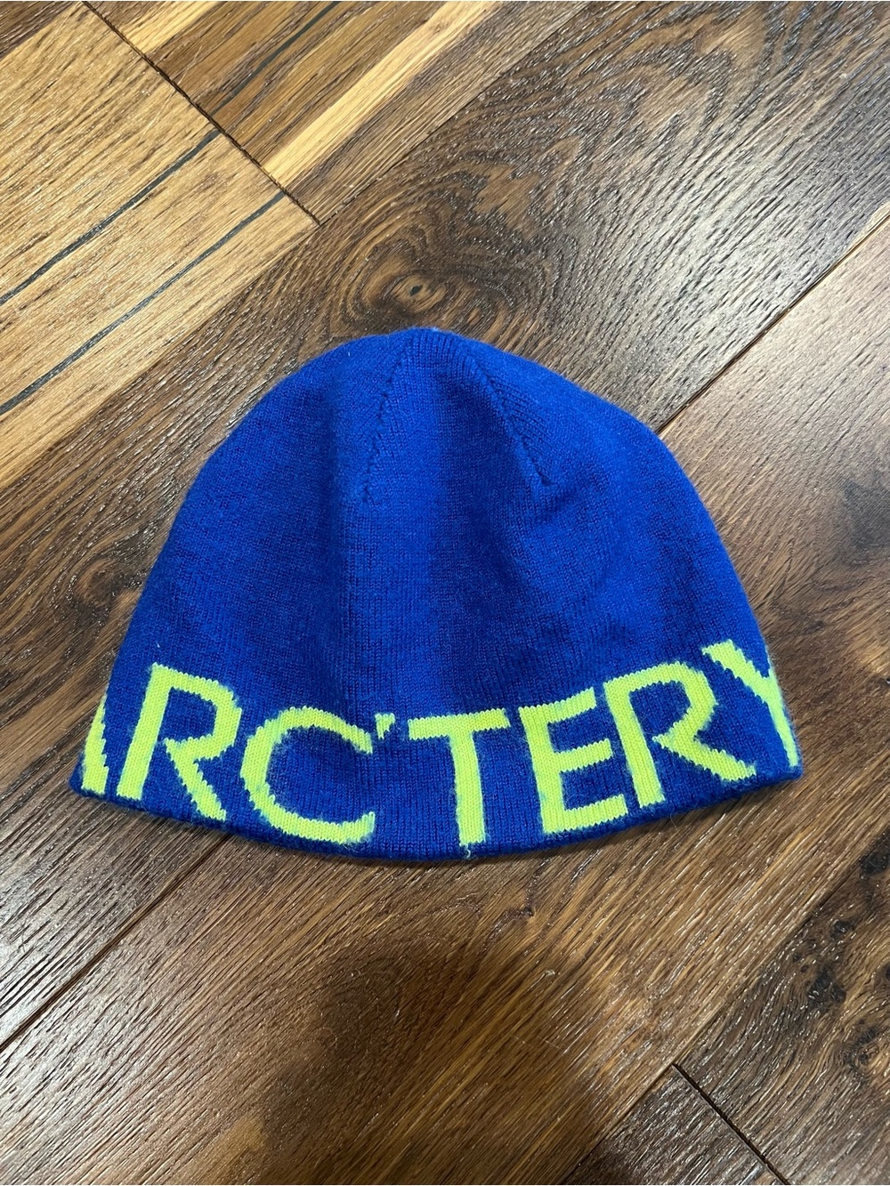 Arc'teryx Blue Beanie with Neon Lime Logo